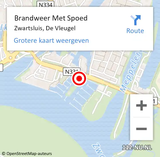 Locatie op kaart van de 112 melding: Brandweer Met Spoed Naar Zwartsluis, De Vleugel op 19 mei 2016 10:58