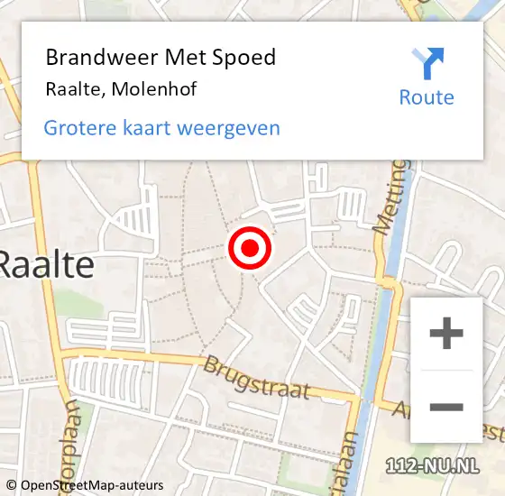 Locatie op kaart van de 112 melding: Brandweer Met Spoed Naar Raalte, Molenhof op 19 mei 2016 11:08