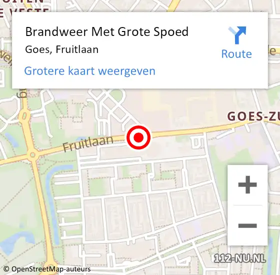 Locatie op kaart van de 112 melding: Brandweer Met Grote Spoed Naar Goes, Fruitlaan op 19 mei 2016 11:34