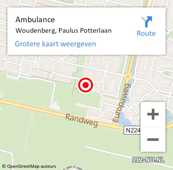 Locatie op kaart van de 112 melding: Ambulance Woudenberg, Paulus Potterlaan op 19 mei 2016 12:53