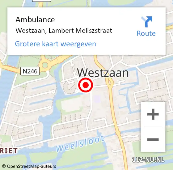 Locatie op kaart van de 112 melding: Ambulance Westzaan, Lambert Meliszstraat op 19 mei 2016 13:19