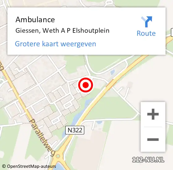 Locatie op kaart van de 112 melding: Ambulance Giessen, Weth A P Elshoutplein op 19 mei 2016 15:04