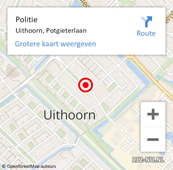 Locatie op kaart van de 112 melding: Politie Uithoorn, Potgieterlaan op 19 mei 2016 17:20