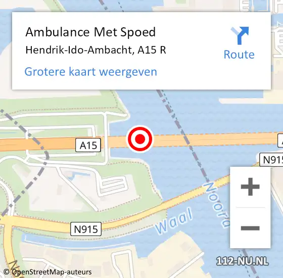 Locatie op kaart van de 112 melding: Ambulance Met Spoed Naar Hendrik-Ido-Ambacht, A15 L hectometerpaal: 73,7 op 19 mei 2016 17:26
