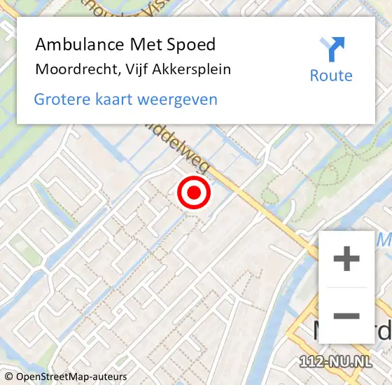 Locatie op kaart van de 112 melding: Ambulance Met Spoed Naar Moordrecht, Vijf Akkersplein op 19 mei 2016 17:39