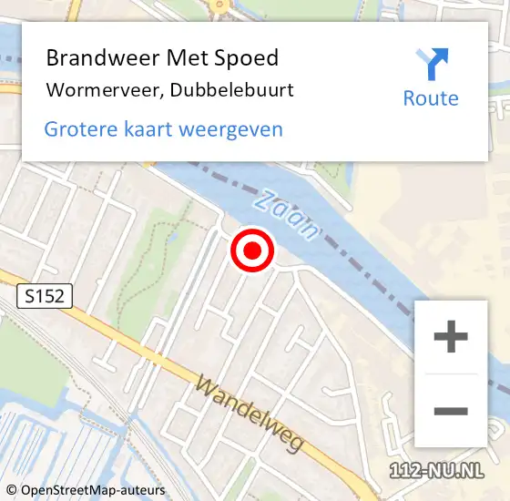 Locatie op kaart van de 112 melding: Brandweer Met Spoed Naar Wormerveer, Dubbelebuurt op 19 mei 2016 17:58