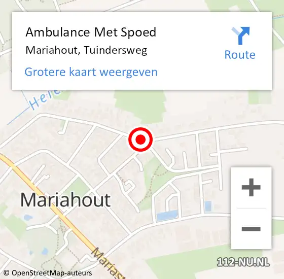 Locatie op kaart van de 112 melding: Ambulance Met Spoed Naar Mariahout, Tuindersweg op 19 mei 2016 18:07