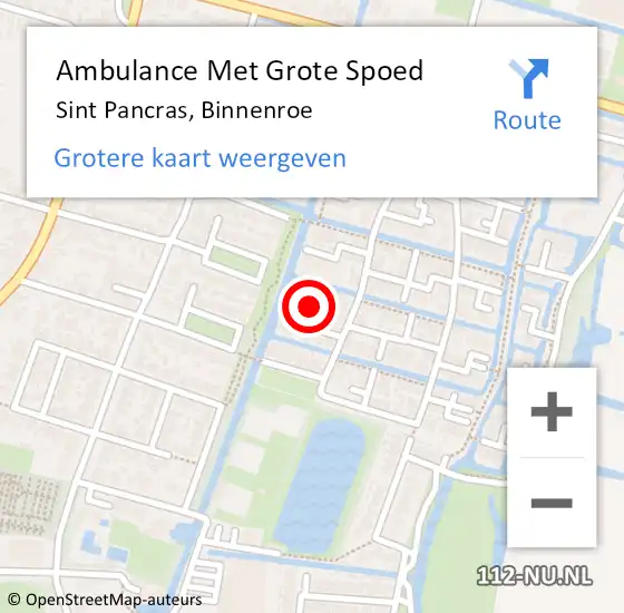 Locatie op kaart van de 112 melding: Ambulance Met Grote Spoed Naar Sint Pancras, Binnenroe op 19 mei 2016 19:10