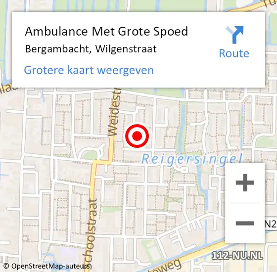 Locatie op kaart van de 112 melding: Ambulance Met Grote Spoed Naar Bergambacht, Wilgenstraat op 19 mei 2016 22:48