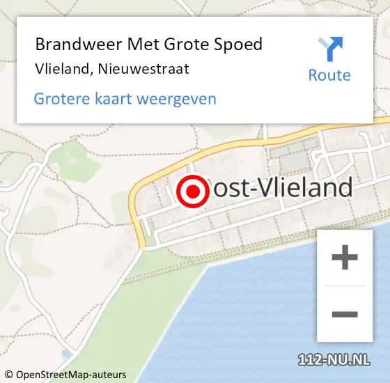 Locatie op kaart van de 112 melding: Brandweer Met Grote Spoed Naar Vlieland, Nieuwestraat op 20 mei 2016 00:05