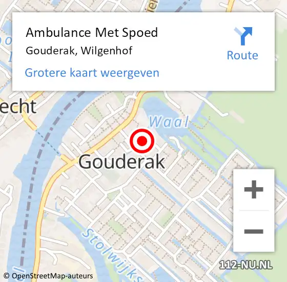 Locatie op kaart van de 112 melding: Ambulance Met Spoed Naar Gouderak, Wilgenhof op 20 mei 2016 06:49