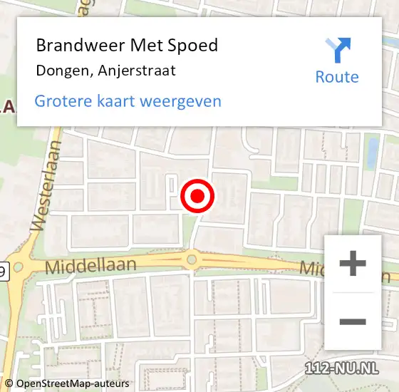 Locatie op kaart van de 112 melding: Brandweer Met Spoed Naar Dongen, Anjerstraat op 15 december 2013 17:33