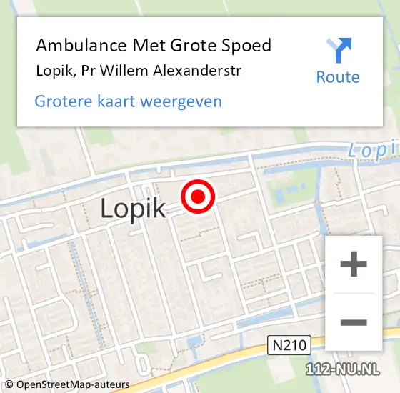 Locatie op kaart van de 112 melding: Ambulance Met Grote Spoed Naar Lopik, Pr Willem Alexanderstr op 20 mei 2016 08:40