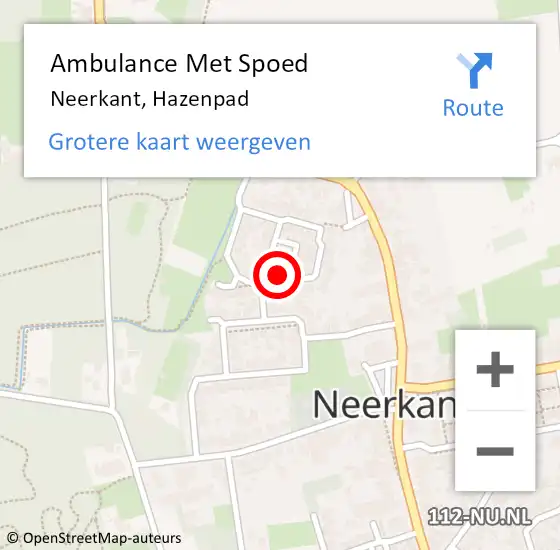 Locatie op kaart van de 112 melding: Ambulance Met Spoed Naar Neerkant, Hazenpad op 20 mei 2016 10:44