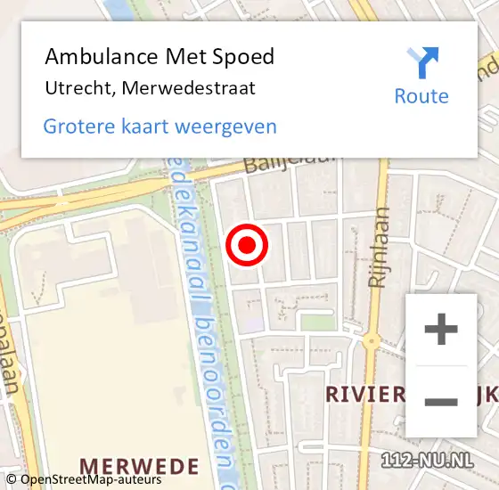 Locatie op kaart van de 112 melding: Ambulance Met Spoed Naar Utrecht, Merwedestraat op 20 mei 2016 12:48