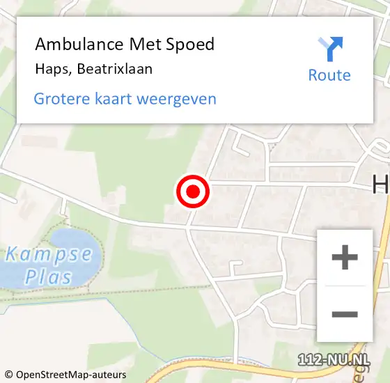 Locatie op kaart van de 112 melding: Ambulance Met Spoed Naar Haps, Beatrixlaan op 20 mei 2016 13:36
