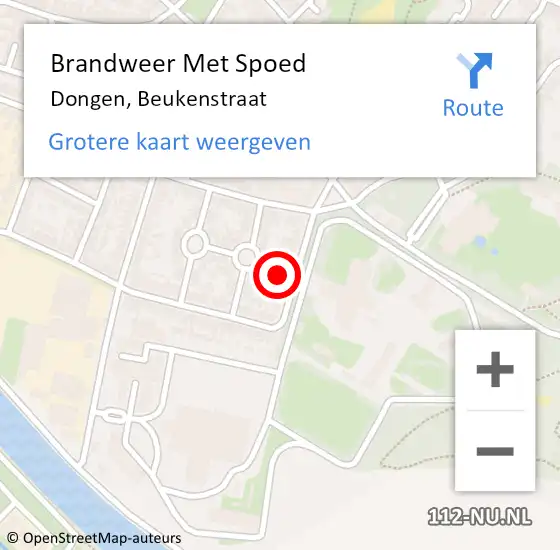 Locatie op kaart van de 112 melding: Brandweer Met Spoed Naar Dongen, Beukenstraat op 15 december 2013 18:23