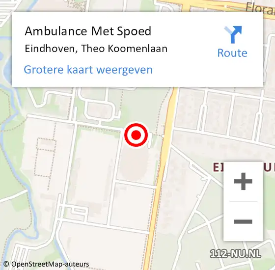 Locatie op kaart van de 112 melding: Ambulance Met Spoed Naar Eindhoven, Theo Koomenlaan op 20 mei 2016 14:42