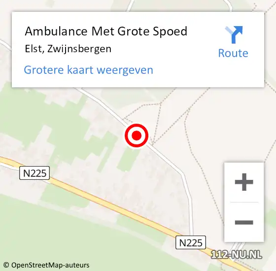 Locatie op kaart van de 112 melding: Ambulance Met Grote Spoed Naar Elst, Zwijnsbergen op 20 mei 2016 16:32