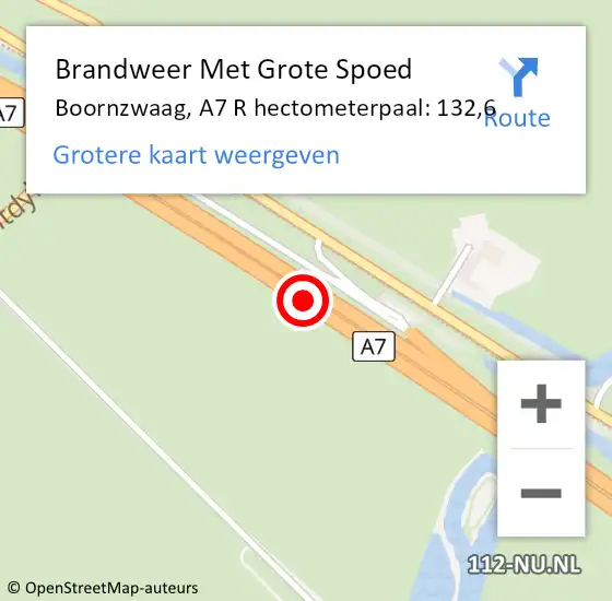 Locatie op kaart van de 112 melding: Brandweer Met Grote Spoed Naar Boornzwaag, A7 R hectometerpaal: 133,4 op 15 december 2013 18:45