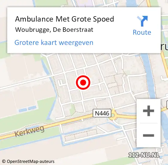 Locatie op kaart van de 112 melding: Ambulance Met Grote Spoed Naar Woubrugge, De Boerstraat op 15 december 2013 18:49