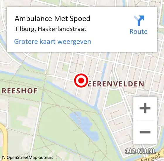 Locatie op kaart van de 112 melding: Ambulance Met Spoed Naar Tilburg, Haskerlandstraat op 20 mei 2016 18:05