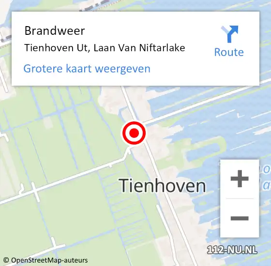 Locatie op kaart van de 112 melding: Brandweer Tienhoven Ut, Laan Van Niftarlake op 20 mei 2016 21:49