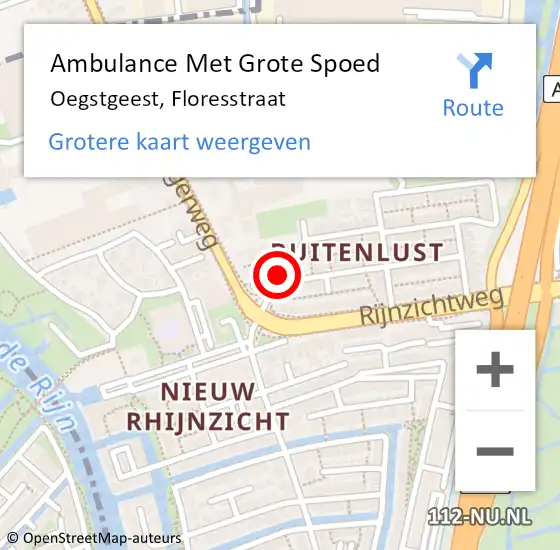 Locatie op kaart van de 112 melding: Ambulance Met Grote Spoed Naar Oegstgeest, Floresstraat op 20 mei 2016 23:26