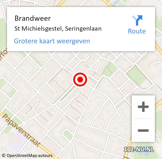 Locatie op kaart van de 112 melding: Brandweer St Michielsgestel, Seringenlaan op 21 mei 2016 01:21