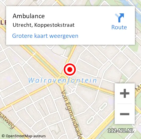 Locatie op kaart van de 112 melding: Ambulance Utrecht, Koppestokstraat op 21 mei 2016 01:48