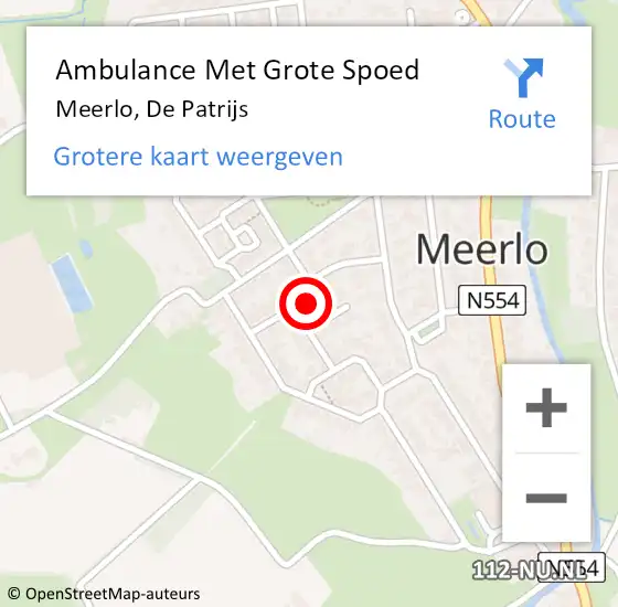 Locatie op kaart van de 112 melding: Ambulance Met Grote Spoed Naar Meerlo, De Patrijs op 21 mei 2016 02:32