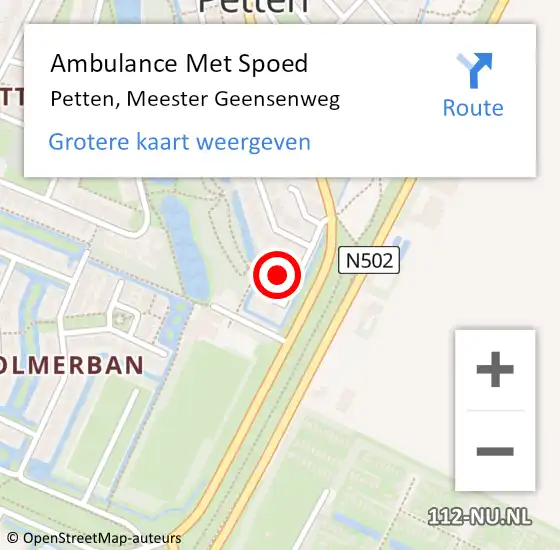 Locatie op kaart van de 112 melding: Ambulance Met Spoed Naar Petten, Meester Geensenweg op 21 mei 2016 02:52