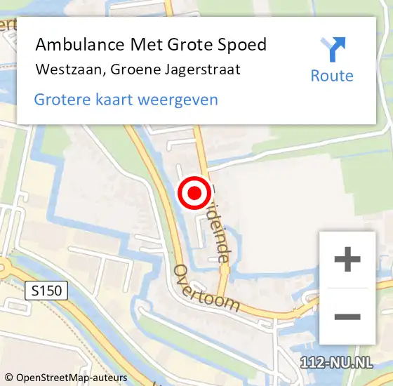 Locatie op kaart van de 112 melding: Ambulance Met Grote Spoed Naar Westzaan, Groene Jagerstraat op 21 mei 2016 03:26