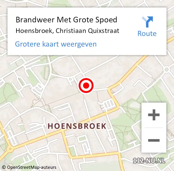 Locatie op kaart van de 112 melding: Brandweer Met Grote Spoed Naar Hoensbroek, Christiaan Quixstraat op 21 mei 2016 04:13