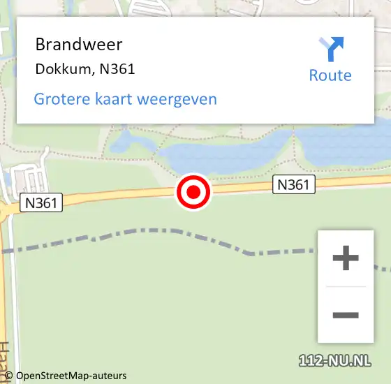 Locatie op kaart van de 112 melding: Brandweer Dokkum, N361 op 21 mei 2016 06:11