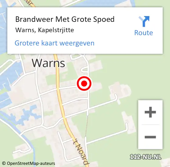 Locatie op kaart van de 112 melding: Brandweer Met Grote Spoed Naar Warns, Kapelstrjitte op 21 mei 2016 09:42