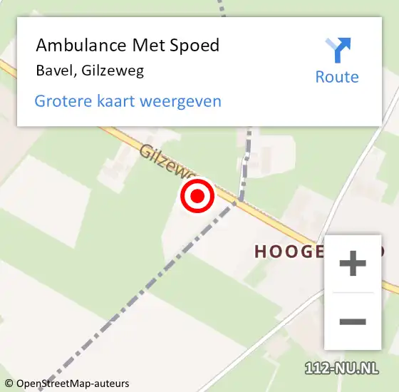 Locatie op kaart van de 112 melding: Ambulance Met Spoed Naar Bavel, Gilzeweg op 21 mei 2016 10:09