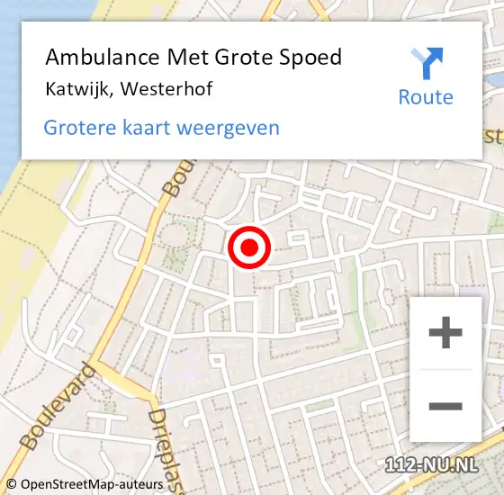 Locatie op kaart van de 112 melding: Ambulance Met Grote Spoed Naar Katwijk, Westerhof op 21 mei 2016 10:25