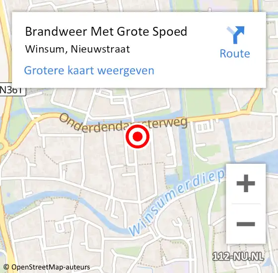 Locatie op kaart van de 112 melding: Brandweer Met Grote Spoed Naar Winsum, Nieuwstraat op 21 mei 2016 15:22