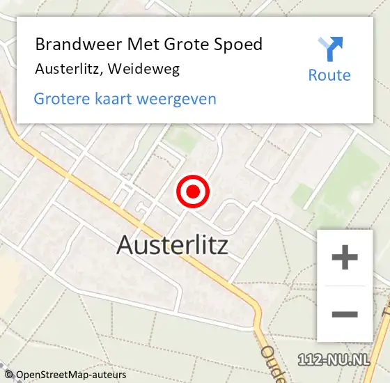 Locatie op kaart van de 112 melding: Brandweer Met Grote Spoed Naar Austerlitz, Weideweg op 21 mei 2016 15:30