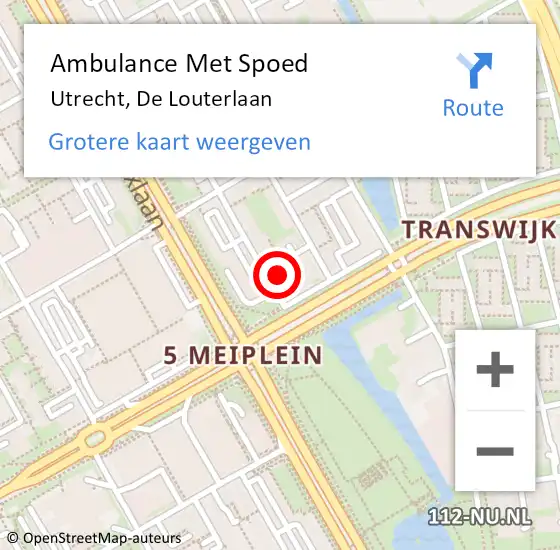 Locatie op kaart van de 112 melding: Ambulance Met Spoed Naar Utrecht, De Louterlaan op 15 december 2013 20:38