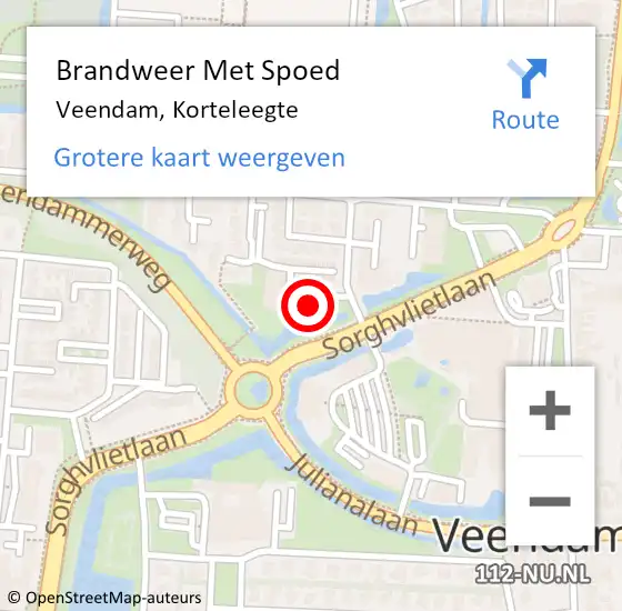 Locatie op kaart van de 112 melding: Brandweer Met Spoed Naar Veendam, Korteleegte op 21 mei 2016 16:20