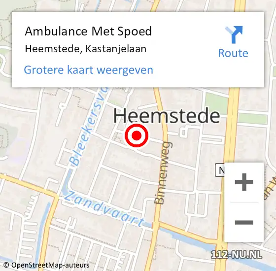 Locatie op kaart van de 112 melding: Ambulance Met Spoed Naar Heemstede, Kastanjelaan op 21 mei 2016 19:04