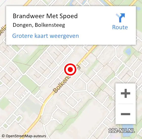 Locatie op kaart van de 112 melding: Brandweer Met Spoed Naar Dongen, Bolkensteeg op 21 mei 2016 19:16