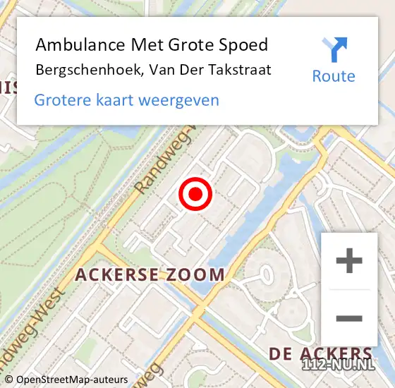 Locatie op kaart van de 112 melding: Ambulance Met Grote Spoed Naar Bergschenhoek, Van Der Takstraat op 21 mei 2016 19:43