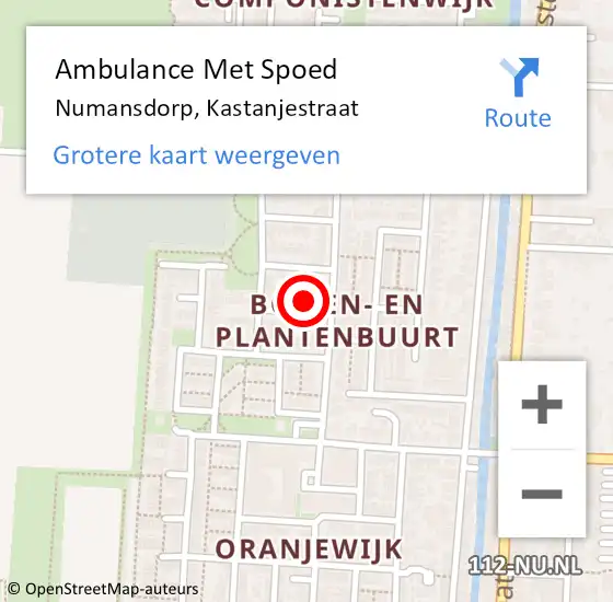 Locatie op kaart van de 112 melding: Ambulance Met Spoed Naar Numansdorp, Kastanjestraat op 21 mei 2016 19:51