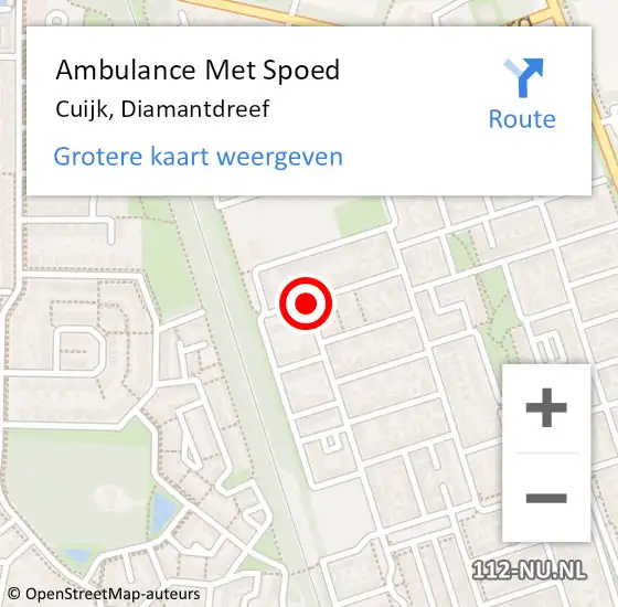 Locatie op kaart van de 112 melding: Ambulance Met Spoed Naar Cuijk, Diamantdreef op 21 mei 2016 22:12