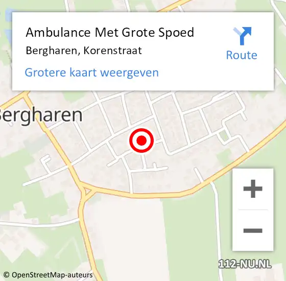 Locatie op kaart van de 112 melding: Ambulance Met Grote Spoed Naar Bergharen, Korenstraat op 21 mei 2016 22:14