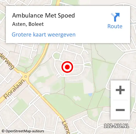 Locatie op kaart van de 112 melding: Ambulance Met Spoed Naar Asten, Boleet op 21 mei 2016 23:50