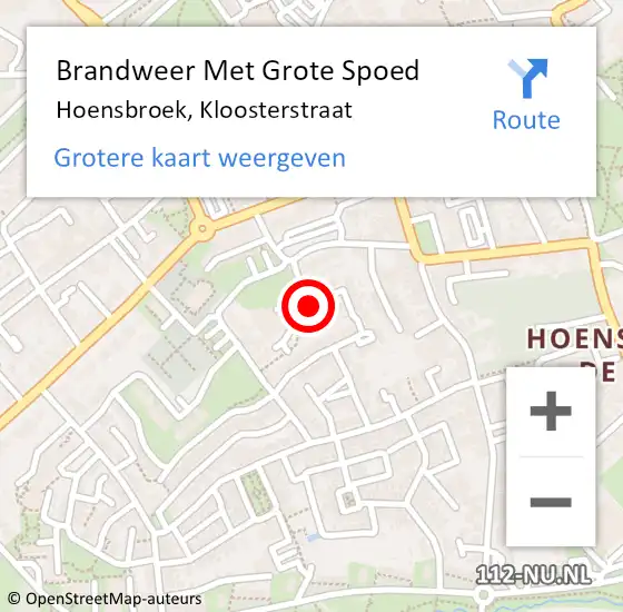 Locatie op kaart van de 112 melding: Brandweer Met Grote Spoed Naar Hoensbroek, Kloosterstraat op 21 mei 2016 23:59